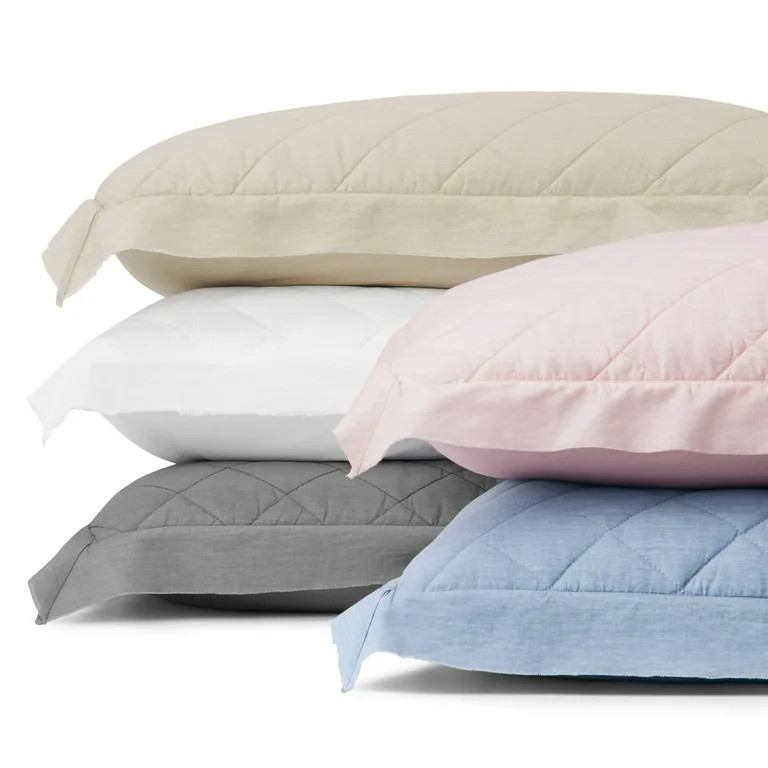 Gap Home Washed Frayed Edge Organic Cotton Quilted Sham Pair, Standard 20x26, Blue | Walmart (US)