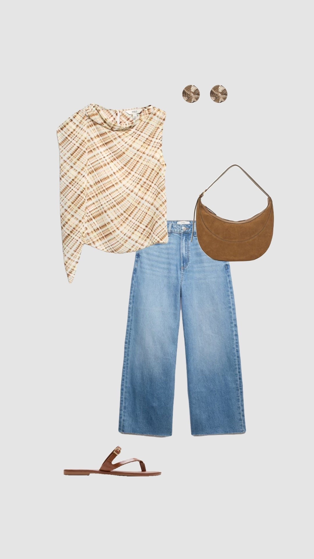 Summer Brunch Outfit ✨

• checkered top high waisted light blue wide leg jeans tan shoulder bag brown sandals city break outfits uk 2026 trendy outfits date day outfit spring dinner date night pub outfit •

#LTKsummer #LTKuk #LTKdatenight