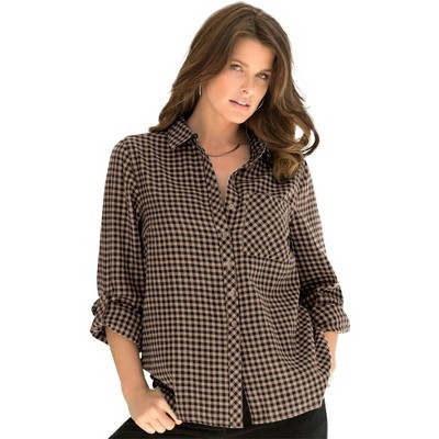 Roaman's Women's Plus Size Frankie Plaid Shirt - 42 W, Brown Sugar Plaid | Target