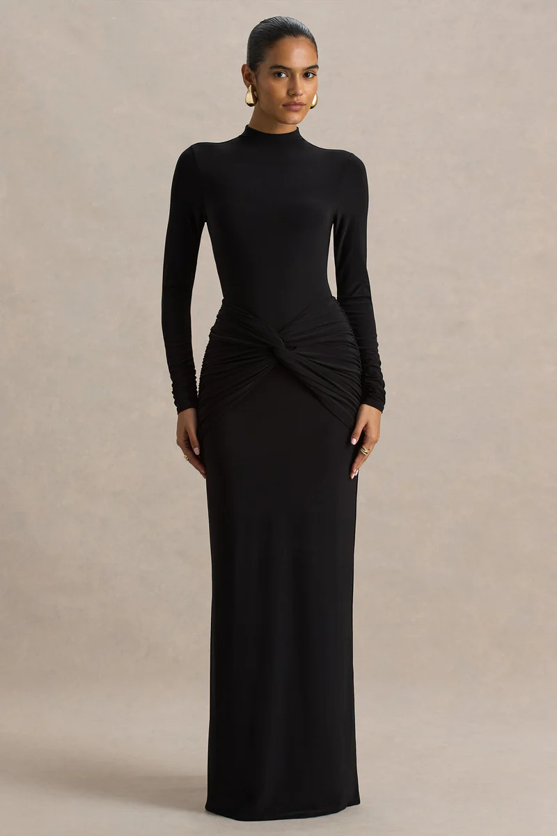Alula  Black High-Neck Maxi Dress With Twist Detail | Club L London
