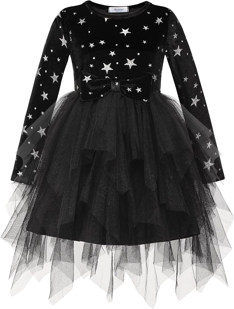 Arshiner Toddler Girls Fall Winter Velvet Dress Irregular Hem Tulle Long Sleeve Dresses Cute Bowk... | Amazon (US)