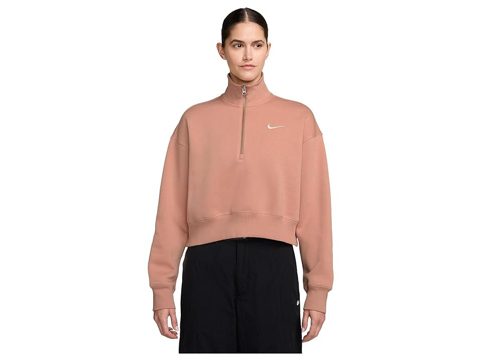 Nike Sportswear Phoenix Fleece 1/4-Zip Cropped Sweatshirt Women's Sweatshirt Rose Gold/Sail : 2XL (US 20-22), Cotton/Polyester | Zappos