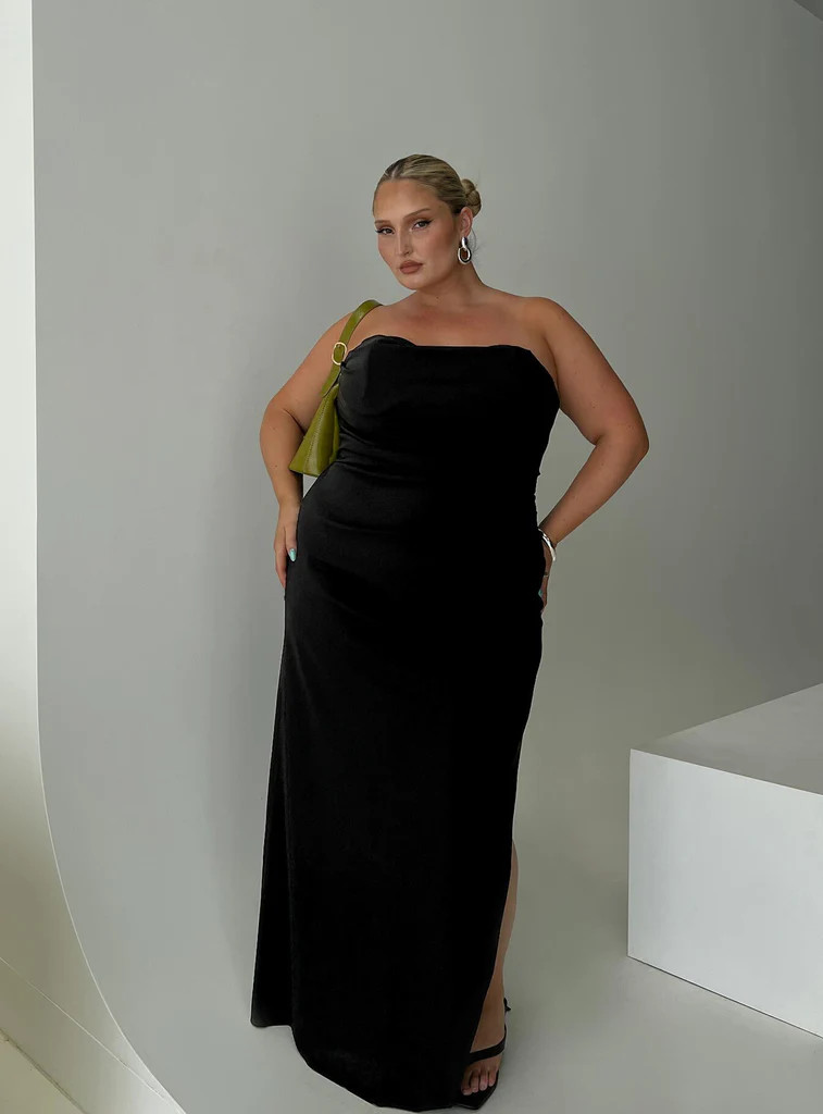Ferri Strapless Maxi Dress Black Curve | Princess Polly US