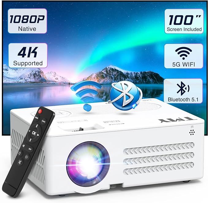 TMY Projector with WiFi and Bluetooth【100" screen included】Native 1080P Outdoor Projector, 4K... | Amazon (US)