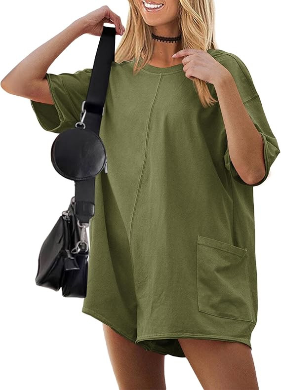 Ekouaer Summer Rompers for Women Short Sleeve Oversized T-shirt Romper Reversible Baggy Jumpsuit ... | Amazon (US)