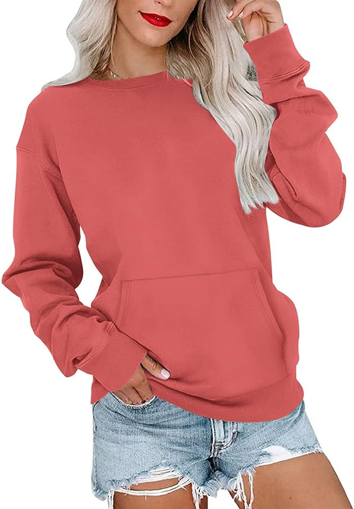 MISFAY Women's Oversized Crewneck Sweatshirt Long Sleeves Top with Pocket | Amazon (US)