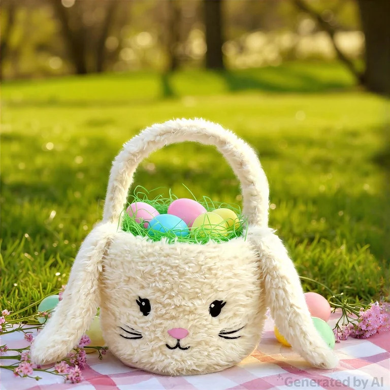 Plush Bunny Basket, White, 8.5" x 6.25", Easter by Way To Celebrate | Walmart (US)