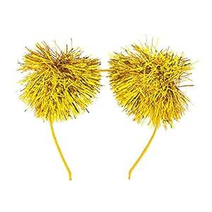LUX ACCESSORIES Foil Strips Pom Poms Style Cat Ears Fashion Headband (YELLOW) | Amazon (US)