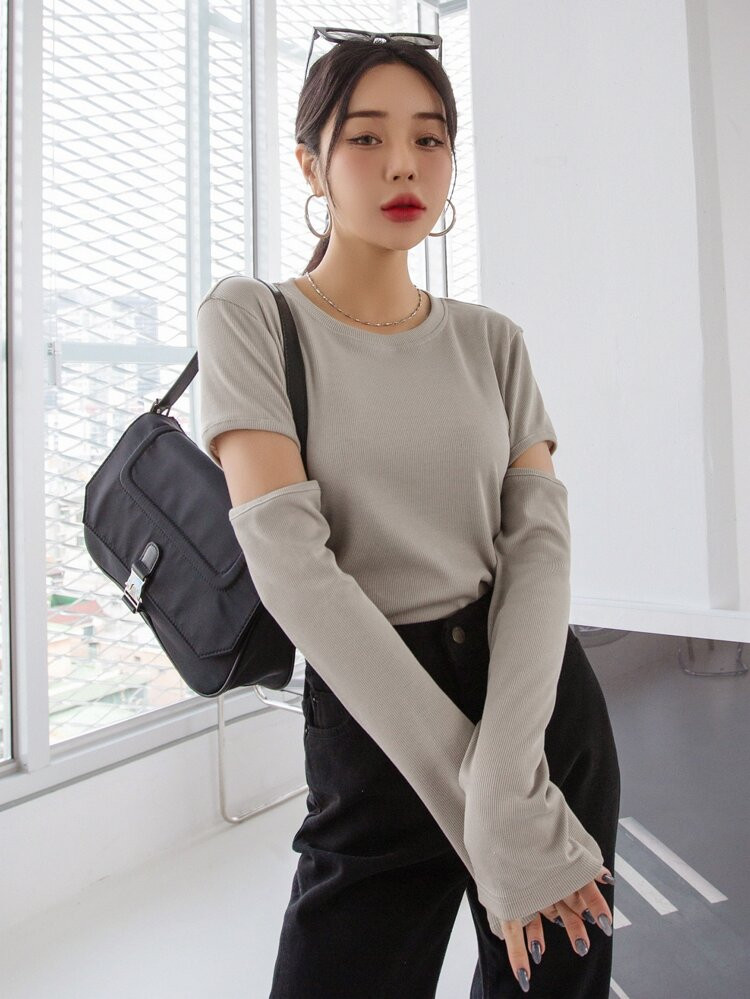 DAZY Cut Out Ribbed Knit Tee | SHEIN