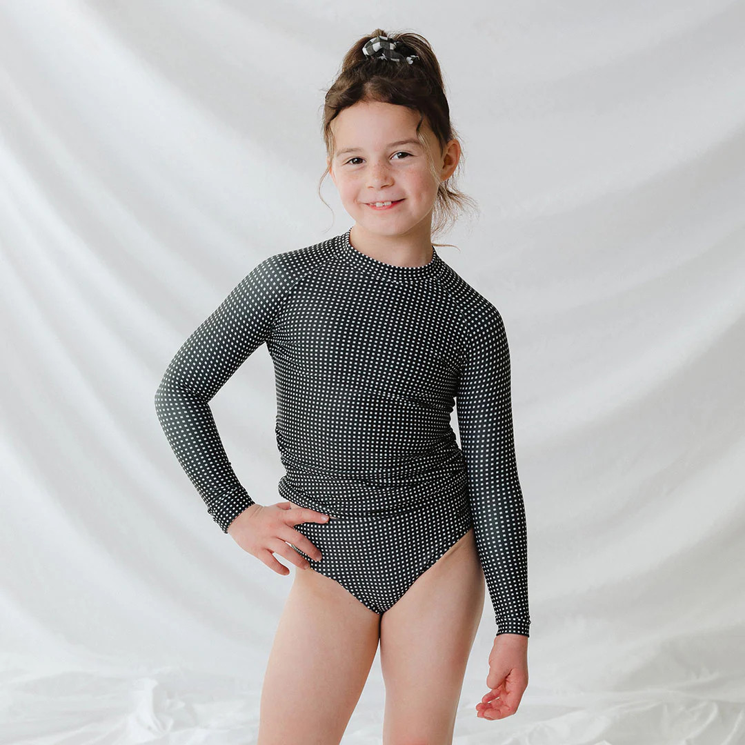 Mini Rash Guard Two-Piece Set, Black Checkers | Albion Fit