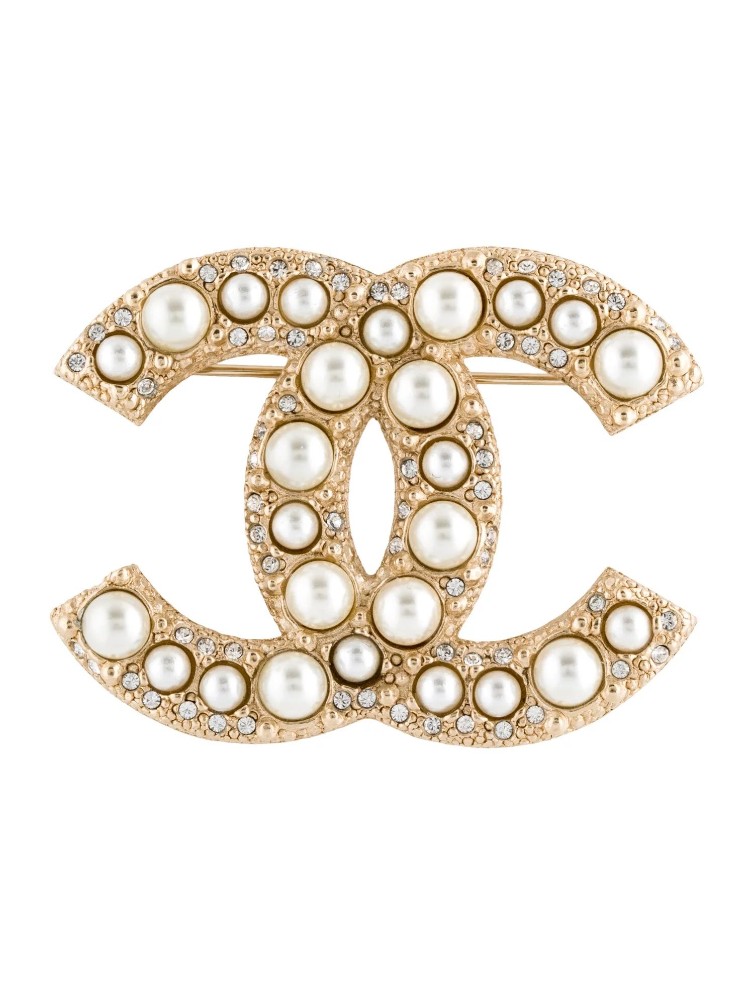 2021 Faux Pearl & Strass CC Logo Brooch | The RealReal