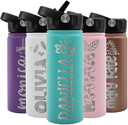 Personalized Kids Water Bottle for School w NAME & 36 ICON FREE ENGRAVING! & Straw, Custom Water ... | Amazon (US)