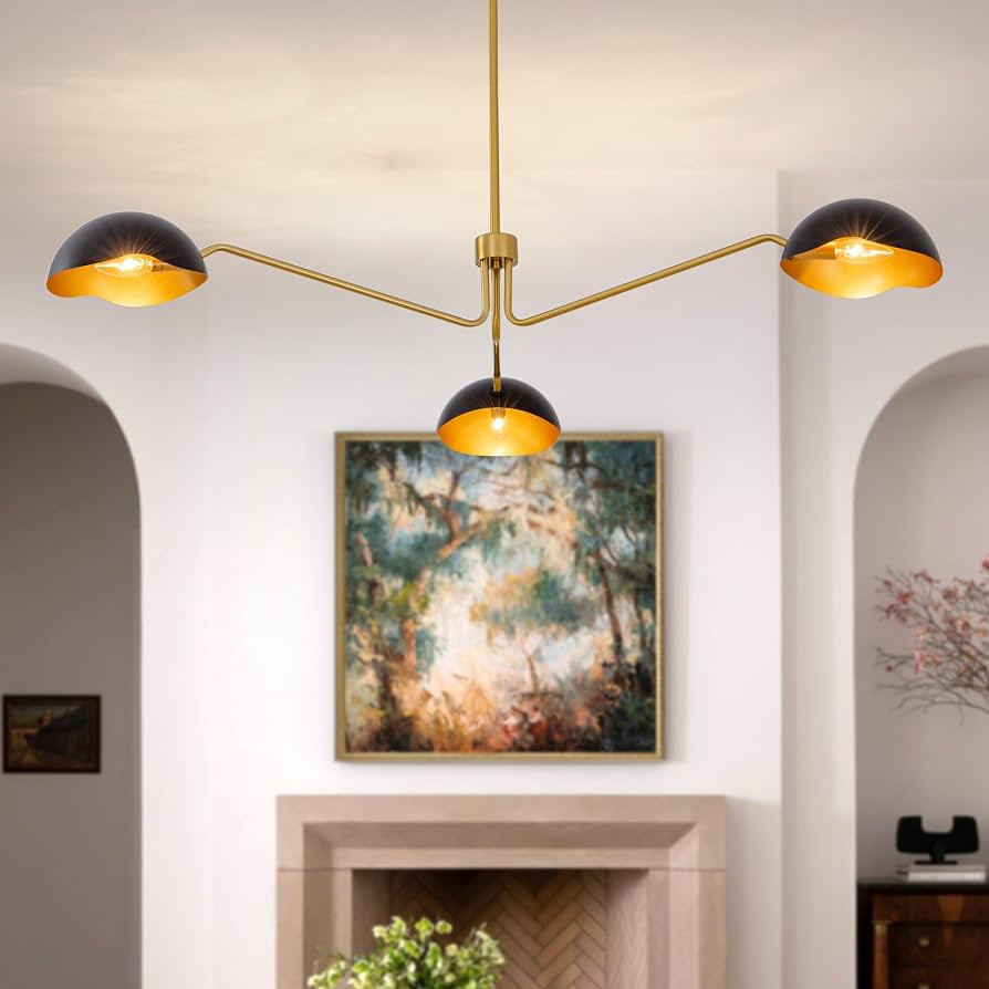 Mid Century Brass Black Chandelier Italian Style for Dining Room, Entryway, Home Office/Study, Ki... | Amazon (US)