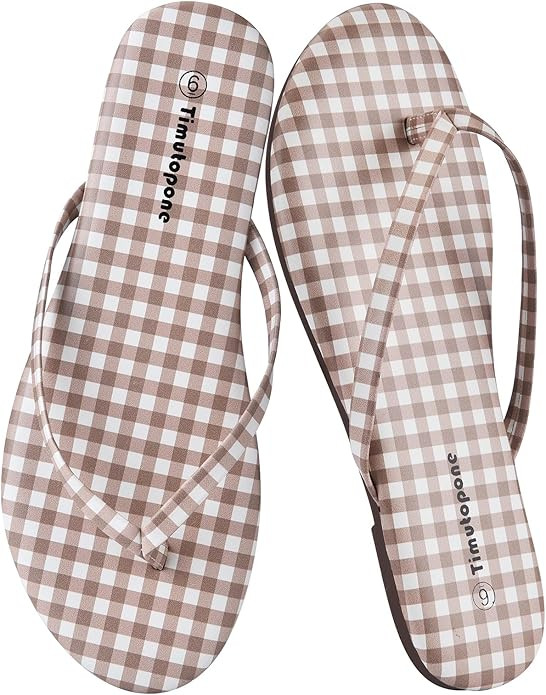 Plaid Flip Flops for Women Memory Foam Flat Sandals Comfortable Casual Thong Summer Outdoor Beach... | Amazon (US)