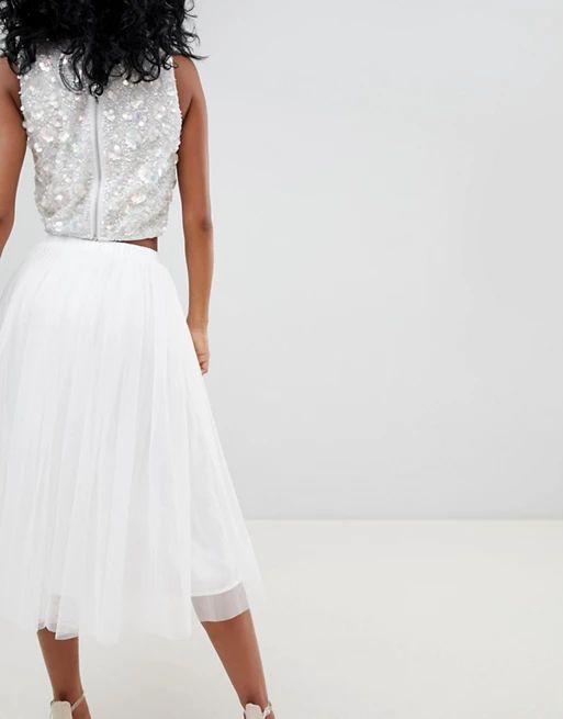 Lace & Beads tulle midi skirt in white | ASOS | ASOS (Global)