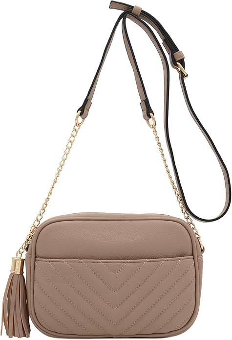 Chevron Quilted Crossbody Camera Bag with Chain Strap and Tassel | Amazon (US)