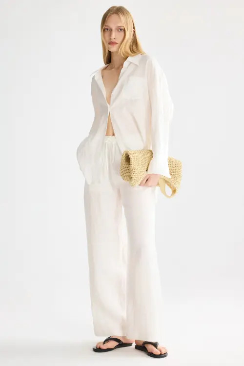 Orolay Oversized Linen Button-Up Shirt in White at Nordstrom, Size Medium | Nordstrom
