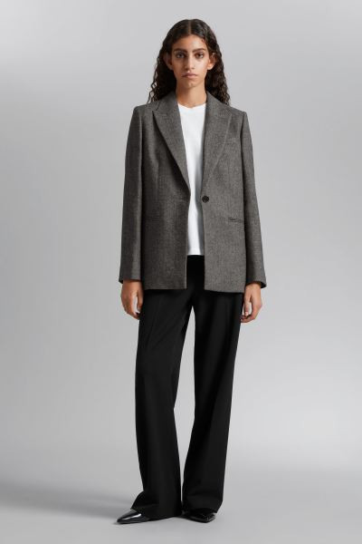 Oversized-Blazer mit Nadelstreifen - Grau/Fischgrätmuster - Ladies | H&M AT | H&M (DE, AT, CH, NL, FI)