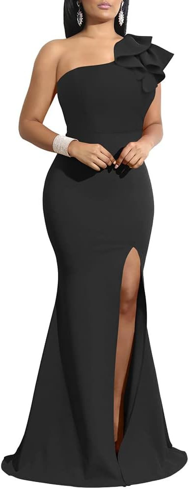 YMDUCH Women's Sleeveless One Shoulder Slit Long Formal Dress | Amazon (US)