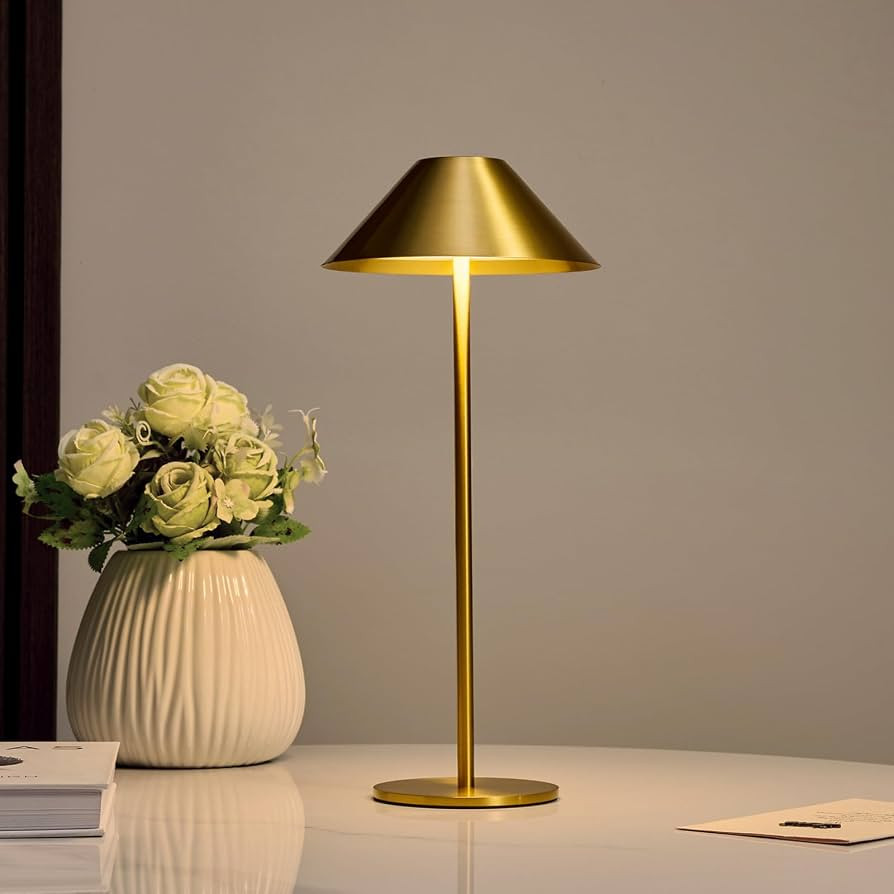 Bojim Gold Cordless Table Lamp, Rechargeable Touch Lamp with 3 Color Dimming, Wireless Battery Op... | Amazon (US)