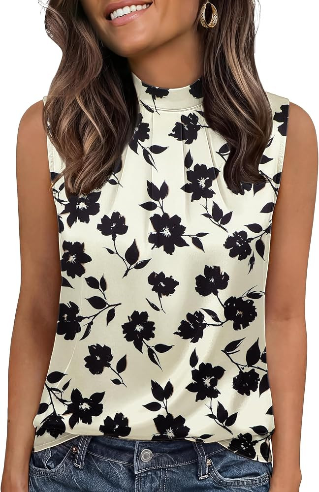 Funlingo Women's Silk Satin Tank Tops Mock Neck Camisole Dressy Sleeveless Blouse Business Casual... | Amazon (US)