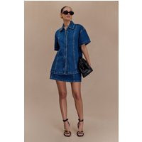 Maya Oversized Denim Shirt - Dark Blue | MESHKI US