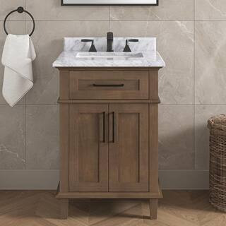 Home Decorators Collection Sonoma 24 in. Single Sink Almond Latte Bath Vanity with Carrara Marble... | The Home Depot