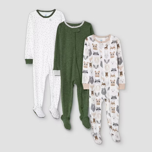 Baby Boys' 3pk Little Cub Tight Fit Sleep N' Play - Cloud Island™ Olive Green | Target