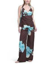 2pc Halter Placed Floral Satin Top And Pants Set | TJ Maxx