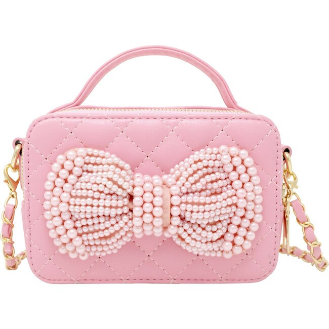 Belle Pearl Bow Handbag, Pink | Maisonette