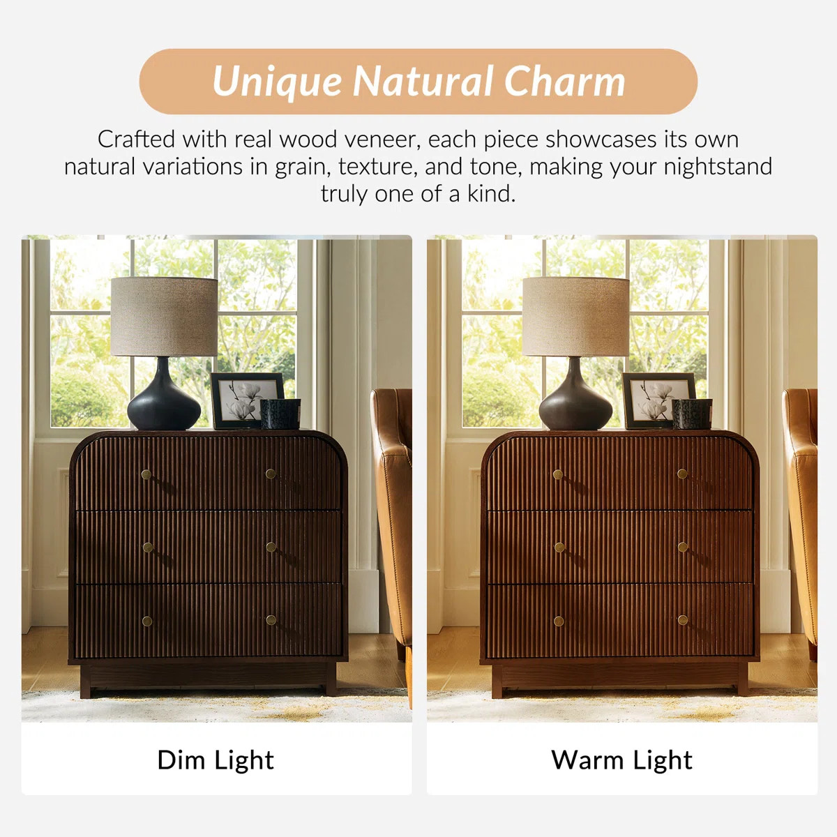 Melisa Modern 28"W 3-Drawer Fluted Curved End Table Simple Assemblly with Charging Station  (Set ... | Wayfair North America