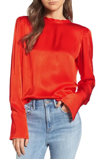 Women's Treasure & Bond X Something Navy Satin Tunic, Size XX-Small - Red | Nordstrom