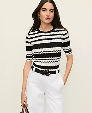 Striped Pointelle Sweater Tee | Ann Taylor