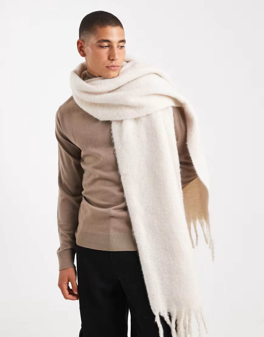 ASOS DESIGN woven brushed scarf in cream-White | ASOS (Global)