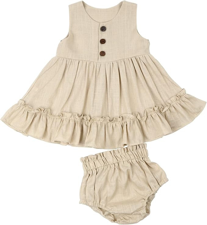 HOOLCHEAN Baby Girls Cotton Linen Sleeveless Dress and Shorts 2PCS Sets | Amazon (US)