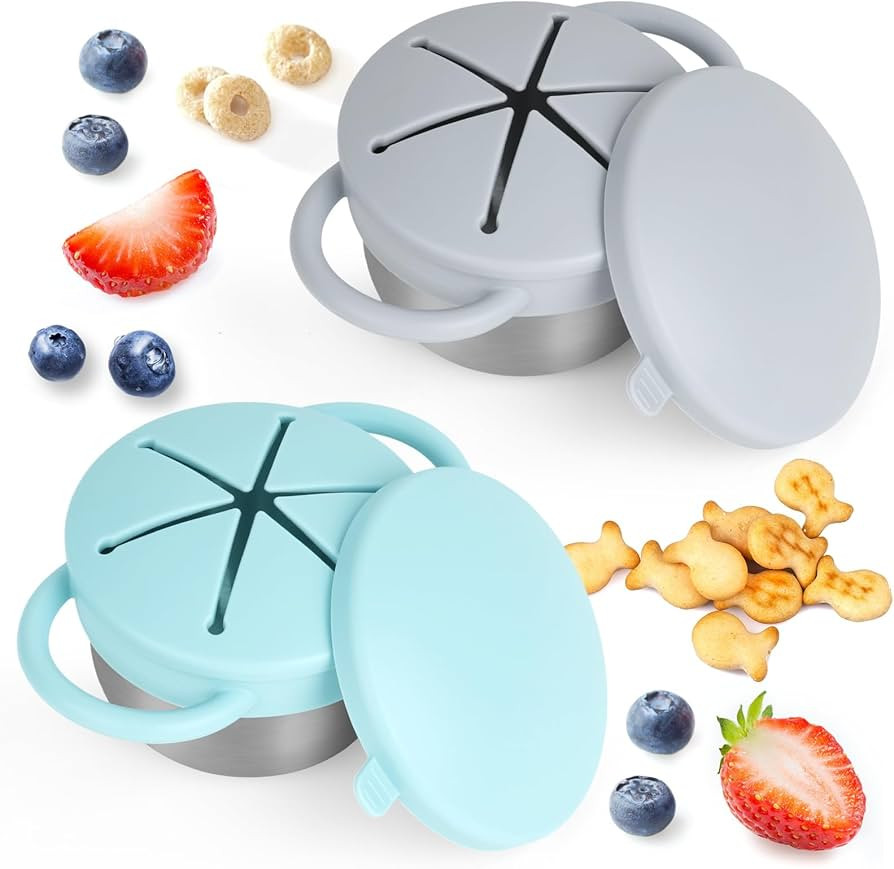 Daximo 2 Pack Snack Cups for Toddlers Spill Proof - Detachable Stainless Steel Toddler Snack Cups... | Amazon (US)