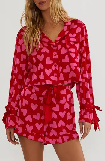 Beach Riot Aurora & Luna Heart Print Short Pajamas in Valentine Heart at Nordstrom Rack, Size X-Small | Nordstrom Rack