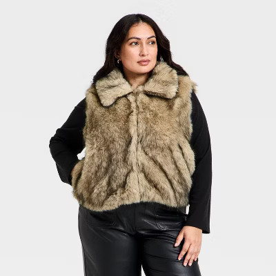 Women's Faux Fur Vest - A New Day™ Tan 4X | Target