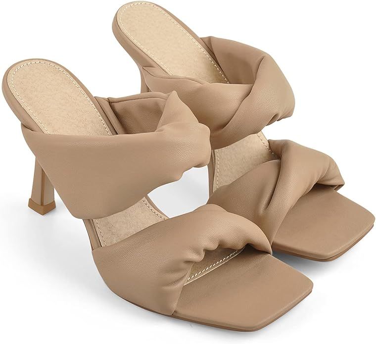 PINOKISS Women's Square Open Toe High Heel Ruffle Strappy Sandals | Amazon (US)