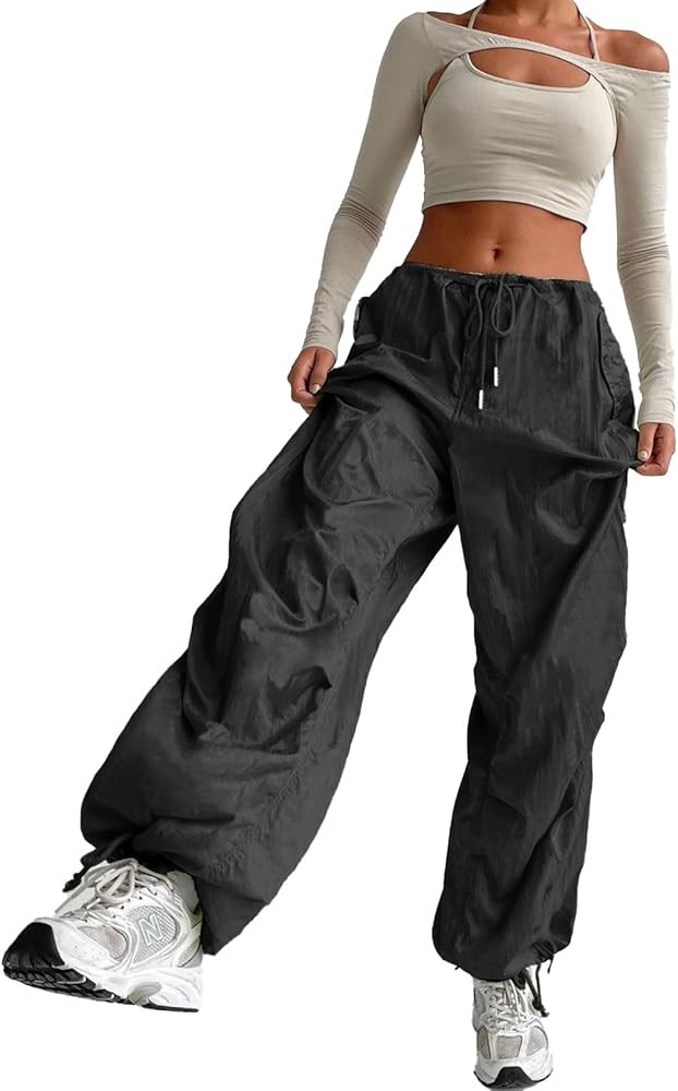 ONIRIKE Womens Parachute Pants Drawstring Elastic Low Waist Sweatpants Loose Baggy Y2K Cargo Pant... | Amazon (US)