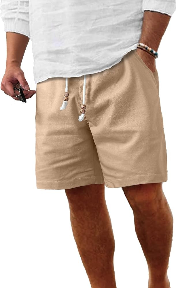 Comdecevis Men's Linen Shorts Casual Elastic Waist Drawstring Summer Beach Vacation Yoga Golf Sho... | Amazon (US)
