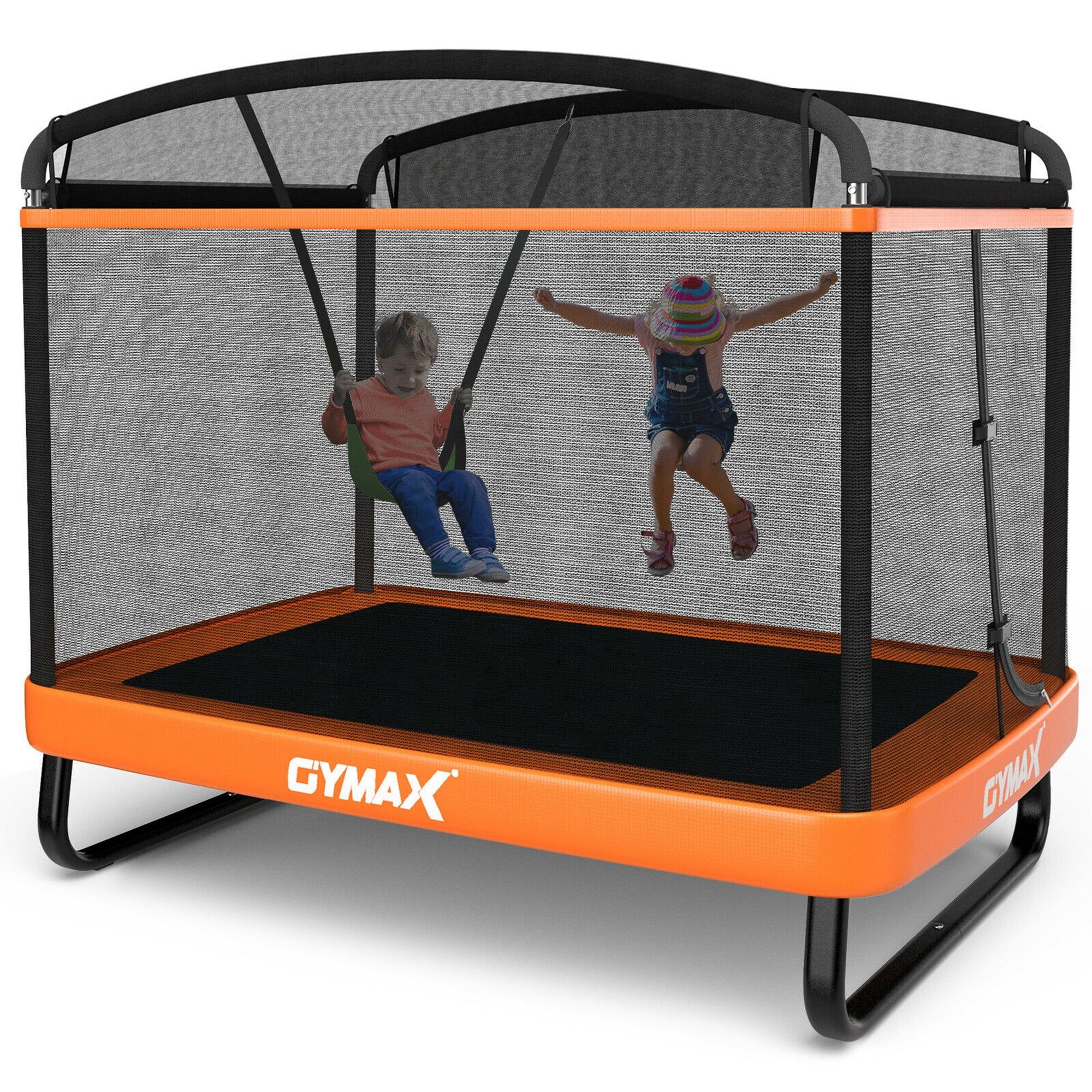Gymax 6FT Recreational Kids Trampoline W/Swing Safety Enclosure Indoor/Outdoor Orange | Walmart (US)