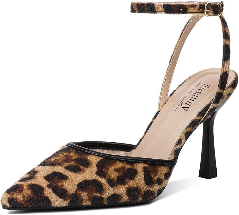 Susanny Heels for Women Stiletto Closed Pointed Toe Backless Dress Shoes High Heels Sexy Kitten P... | Amazon (US)