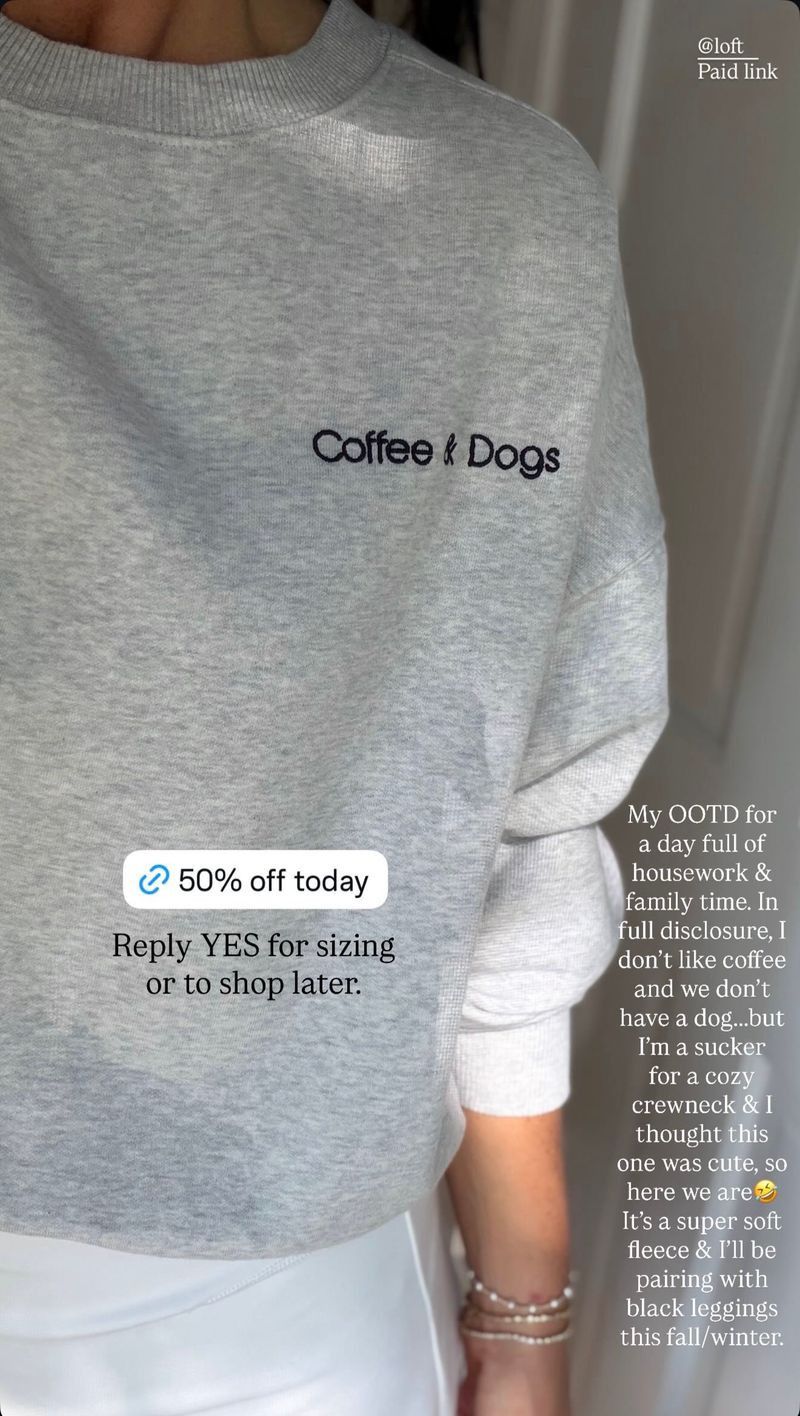 This is the softest fleece and so cute for dog and coffee lovers! @loft

Loft, Lou & Grey, crewneck sweatshirt, casual style  

 #LTKootd #LTKSeasonal #LTKActive