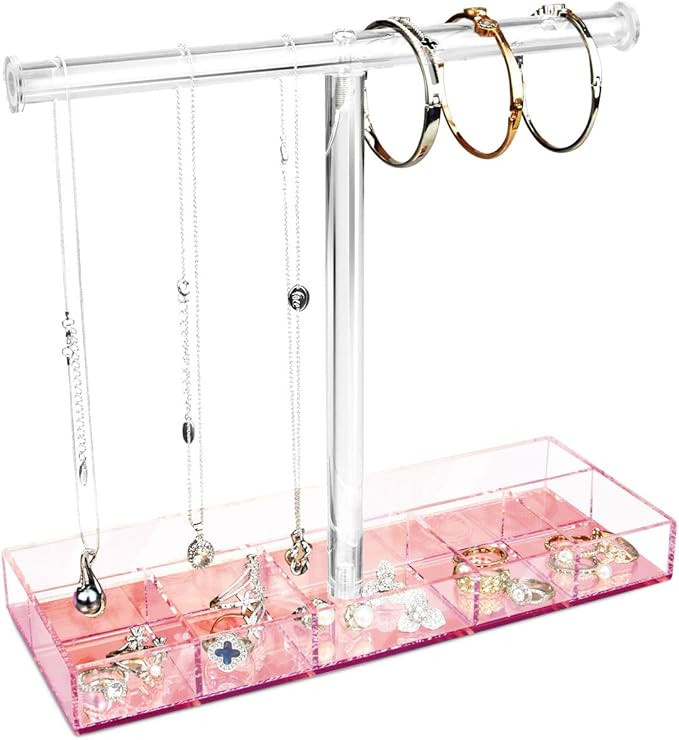 Mooca Acrylic Rose Gold Mirrored Base Jewelry T-bar Display Bracelet Display Holder Stand Organiz... | Amazon (US)