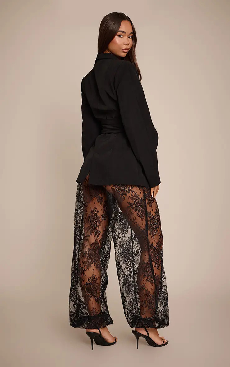 Black Lace Balloon Trousers | PrettyLittleThing US