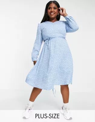 Daisy Street Plus long sleeve midi dress with ruched front in floral ditsy print | ASOS (Global)