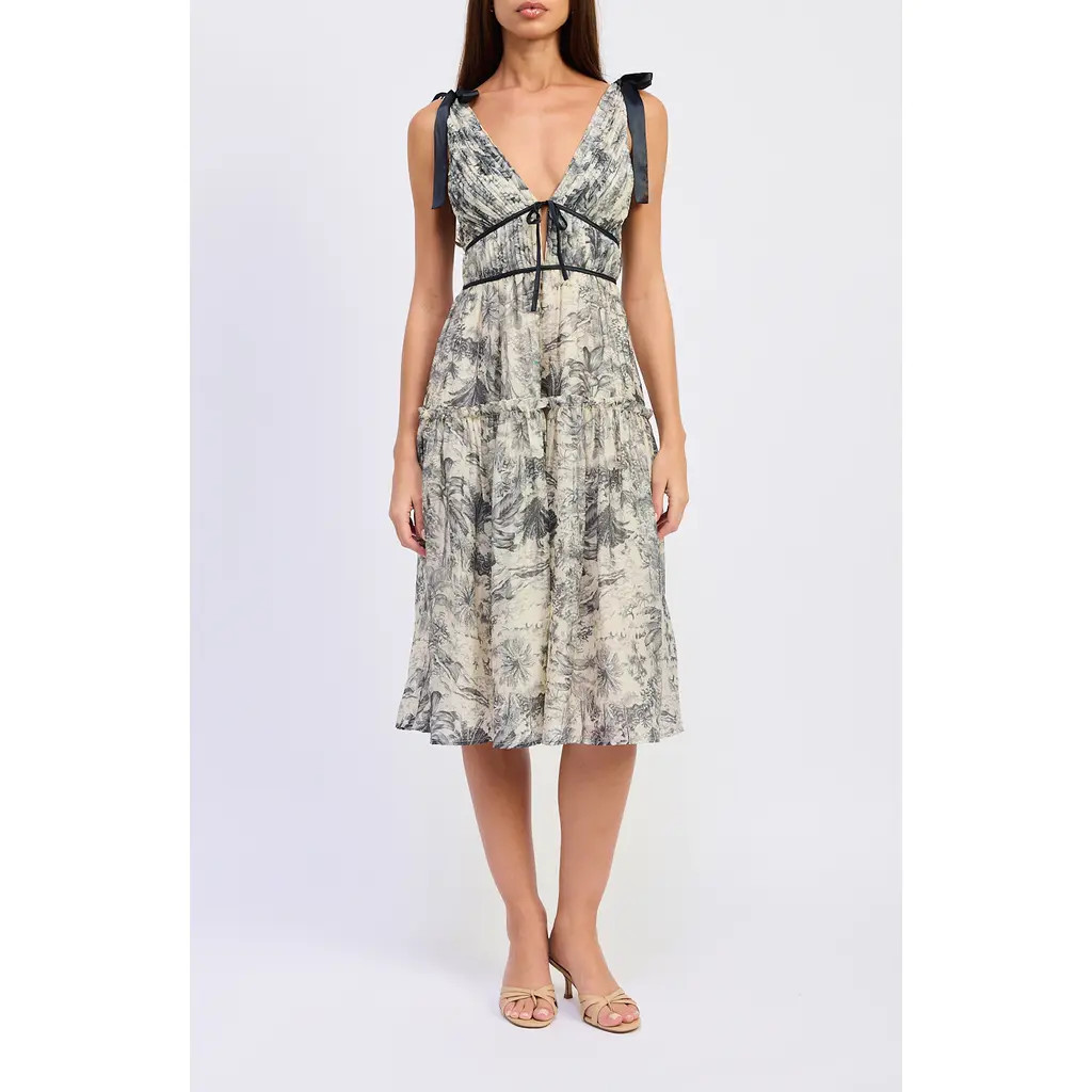 En Saison Holly Toile Print Midi Dress in White Slate Blue at Nordstrom, Size X-Small | Nordstrom