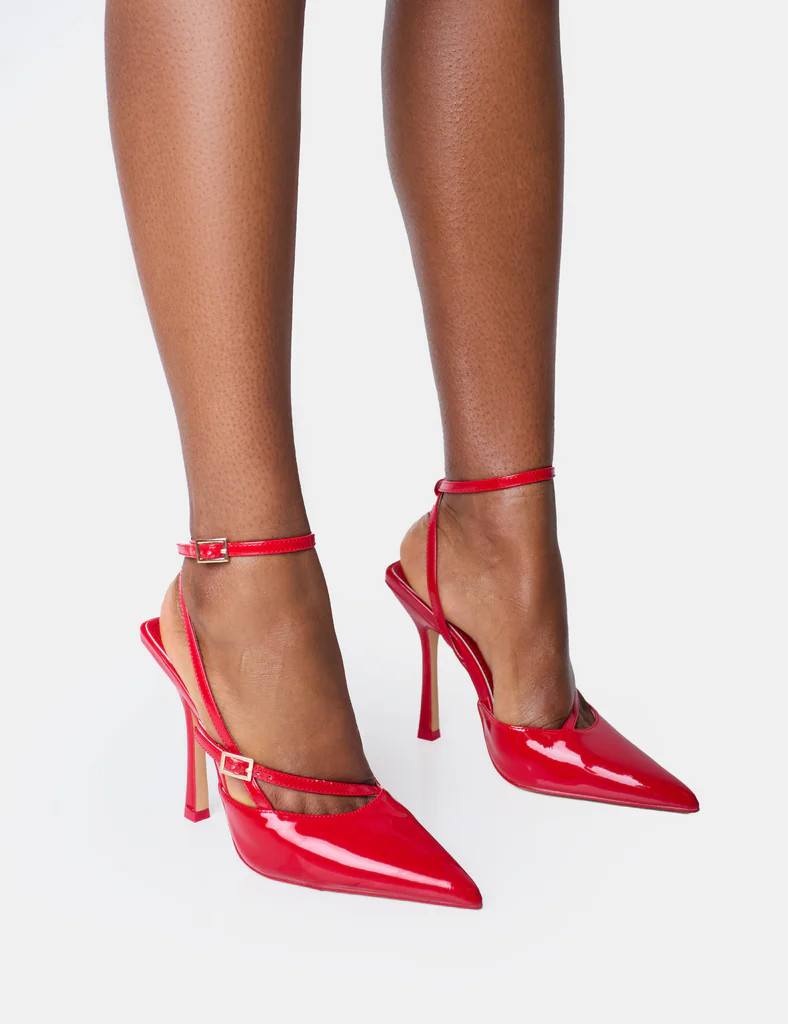 Idol Red Patent Buckle Strappy Detail Stiletto Court High Heels | Public Desire