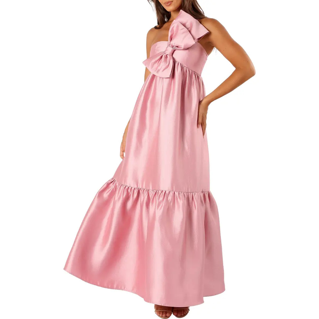 Petal & Pup Betina Bow One-Shoulder Gown in Dusty Rose at Nordstrom, Size X-Large | Nordstrom